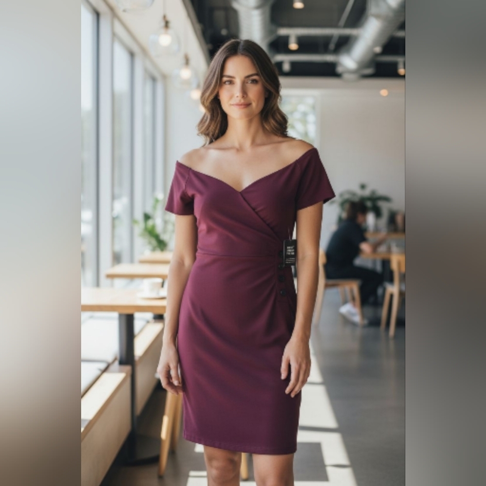 Express Off-Shoulder Burgundy Mini Dress